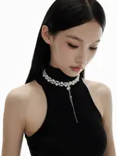 ネックレス レディース 2連 パール 編み込み オリジナルデザイン 甘辛MIX チョーカー 「NO SOLUTION」