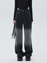 ヴィンテージ風ウォッシュ加工のハイウエストワイドパンツ【コット  ン製・ブラック＆グレー・秋用】（セットアップ対応）