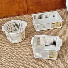 シンプルな白色デスクトップ収納バスケット【化粧品整理・果物用・バスルーム用品】