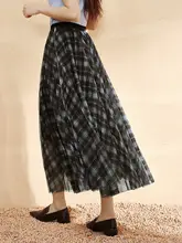 チェック柄プリントのシフォンミディスカート【春夏用・女性用・ファッション】（セットアップ対応）