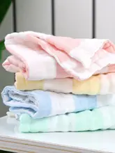 赤ちゃん用 柔らかい綿シャー布 おむつ替え＆洗顔用タオル【カラーストライプ・全棉・2点セット】