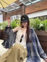 リバーシブルチェック柄シャツ【防晒・カーディガン・大人可愛いデザイン】（セットアップ対応）
