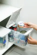 圧力式フタ付き収納ボックス【キッチン用・長いハンドル・調味料整理】