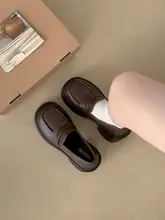 黒い太ヒール厚底レディースローファー【秋冬用・加絨・フラットデザイン】