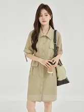 カーキ色のウエスト工房風ワンピース【夏用・短め・小ぶりなデザイン】（セットアップ対応）