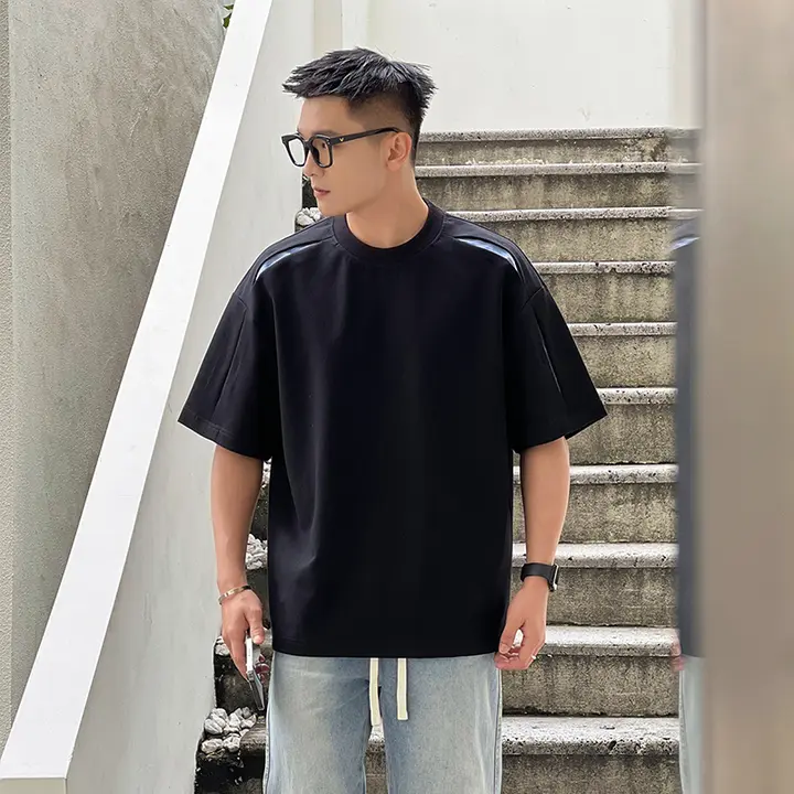 Tシャツ メンズ 半袖 ストライプ パッチワーク デザイン きれいめ 着回し 夏