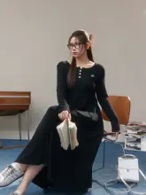 体型カバーができるワンピース【秋用・シンプル・丸首・大きいサイズ】