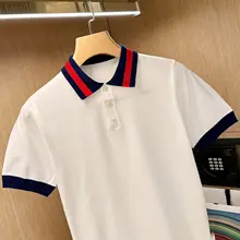 夏季ファッショナブルなカラー切替ポロシャツ【ニット・短袖・白色】