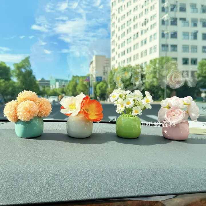 ミニ陶器製フラワーベース【造花・車載用・デスクや洗面台に最適】