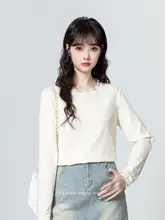 杏色 長袖Tシャツ【木耳辺デザイン・韓国風・普段使いに最適】
