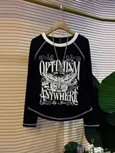 大きいサイズ レディース ラウンドネック デザインTシャツ【蝶々プリント・長袖・秋用】