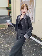 春秋用 高級感ある女性用コーディネート【軽熟な雰囲気・通勤・・ワイドパンツ】（セットアップ対応）