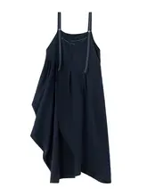 麻とテンセル混紡のストラップワンピース【夏用・プリーツ・アシンメトリー・ノースリーブ】