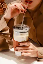 ガラスカップ ストロー付きカップ フタ付き 持ち運び可能 高温耐性 熱防止 冷抽出コーヒーカップ 水カップ