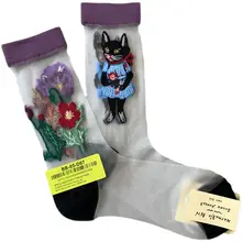SocksAppeal 夏用 超薄透明 ガラスシルク カートゥーン柄 中筒ソックス【涼感・フランス風】