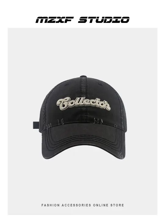 ユニセックス レトロ風 ダメージ加工ベースボールキャップ【刺繍・カジュアル・ワークスタイル】