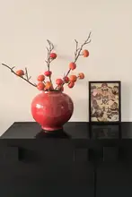 中古風レッド花瓶【造花・テーブル装飾用・陶器製】