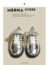 スニーカー レディース ドイツントレーニングシューズ メタリックシルバー フラットソール レースアップ ヴィンテージ カジュアル 秋