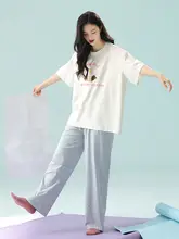 快適な着心地！夏用綿100%パジャマ【短袖・ロングパンツ・可愛いデザイン】（セットアップ対応）