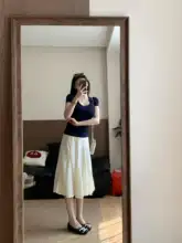 春夏用 杏色のドレープハイウエストAラインスカート【プレシャスなシルエット・ミディ丈】（セットアップ対応）