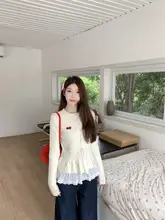 麻花デザインのニットカーディガン【女性用・フラワーレースVネックTシャツ付き】（セットアップ対応）