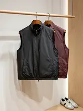 保温白鹅绒入り メンズ両面着用ウールスタンドカラーダウンベスト
