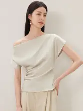 見衫 JANSAN オリジナル アセテートサテンオフショルダー半袖Tシャツ【感・エレガントデザイン】