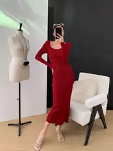 ニットワンピース レディース フレンチ風 ヴィンテージ レッド タイトシルエット 着痩せ セクシー きれいめ 上品 インナー 秋冬