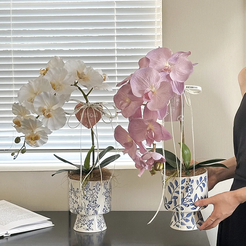 青花磁器製 フェイク胡蝶蘭 アートフラワー：新中式空間における観葉植物の実用性と美しさ