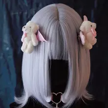 ヘアクリップ サイドクリップ ハンドメイド ウィングベア モコモコ ホワイト ピンク