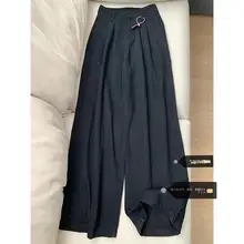 大きいサイズのクラシックなゆったりフィット黒デニムパンツ【春用・皺感・ワイドレッグ・スタイルアップ効果】（セットアップ対応）