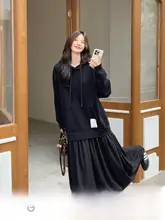 黒のゆるシルエットフード付きロングワンピース【春秋用・カジュアル】