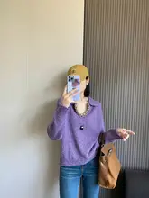 Vネック翻領ニットセーター【秋冬用・極上の柔らかさ・ゆったりデザイン】