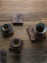 日式黒胡桃製杯垫【ウッドカット・亀模様・耐熱・防滑】