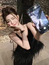 オーストリッチファーのダブルレイヤーキャミソールとワイドパンツ【 春用・極上の柔らかさ】（セットアップ対応）