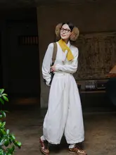 白鹅绒使用の暖かいワイドレッグダウンパンツ【コットンリネン・透け防止・体型カバー】