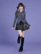 ニットカーディガン レディース グレー 着痩せ 甘辛MIX フェミニン キュート 「SagiDolls」