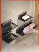 穴あけ不要壁掛けソープホルダー【二段収納・水切り付き・浴室用】