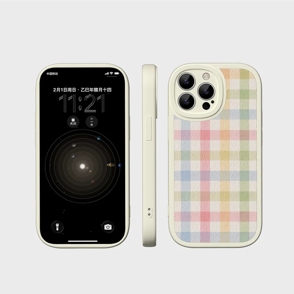 夏の少女心満載！多巴胺チェック柄スマートフォンケース【iPhoneやAndroid対応】
