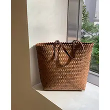 レトロ編みハンドバッグ【手提げ・シングルショルダー・夏用ビーチバッグ】