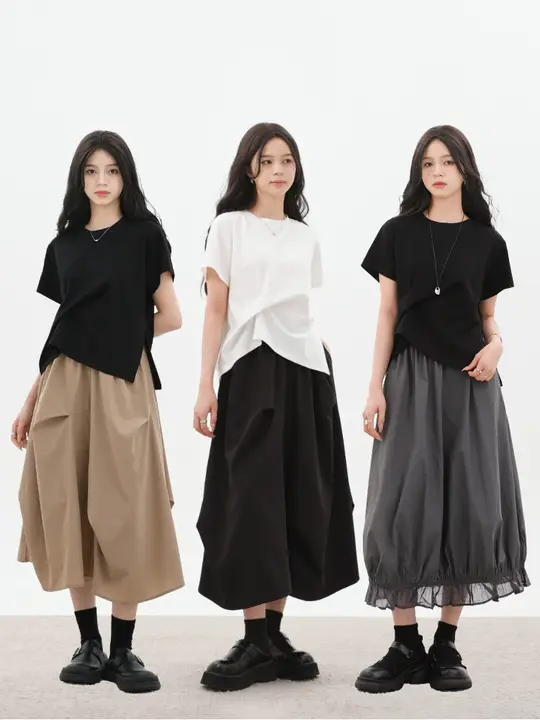 夏用ファッションワンピース【Tシャツとスカートの2点セット】【スタイルアップ・女性用】（セットアップ対応）