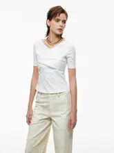 立体裁断の白い接ぎTシャツ【短袖・絹・春夏用】