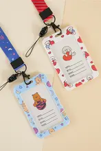 可愛いカートンスライド式IDカードケース【学生証・職場用・ネックストラップ付き】