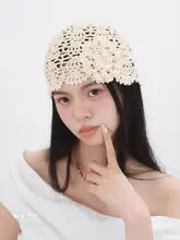 ボヘミアン風花柄ニット帽【透かし編み・レディース・小顔効果】