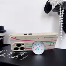 カラフルなドットデザインのスマホケース【適用機種：iPhone 16 Pro・Xiaomi 15 Ultra・Huawei Mate 70 Pro・Honor 200・クリスタルボールスタンド付き・調節可能なストラップ】