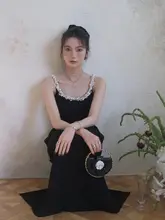 パールネックデザインのキャミソールマキシワンピース【エレガント・ウエストシェイプ・フレンチスタイル】