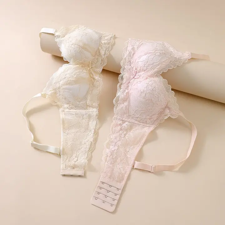 小胸向けデザインのレースブラジャー【モダール・赤色・防下垂機能】（セットアップ対応）