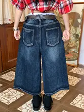 アメリカンヴィンテージ風 七分丈デニムパンツ【ハイウエスト・ワイドレッグ・ウエストゴム】（セットアップ対応）