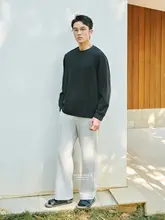 涼感サロナニットテクスチャー春用 メンズゆったりクルーネック長袖Tシャツ