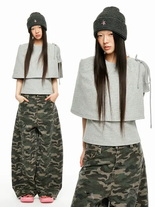 柔らかなタッチのデザインTシャツ【ラウンドネック・短袖・バンド付き】